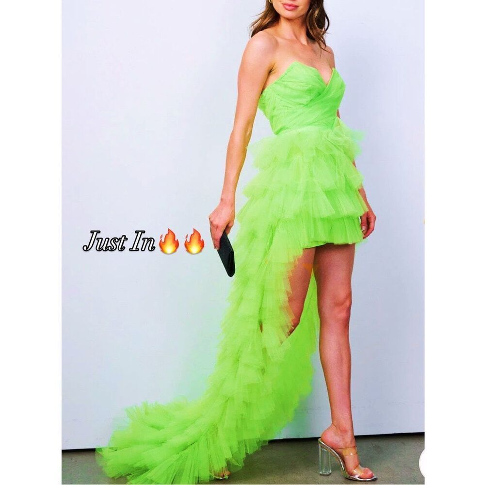 Neon Green Tulle Hi-Lo Dress